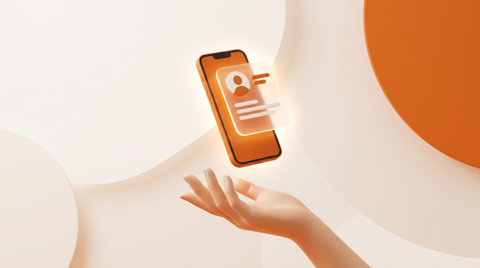 Elin üzerinde havada duran dijital kartvizit profil kartı gösteren telefon